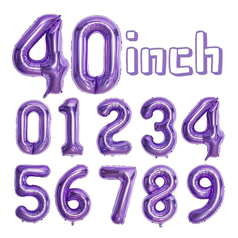 40-Inch Purple Aluminium Foil Number Balloon, Giant Globos Balloon for Happy Birthday Party, Baby Shower & Celebration