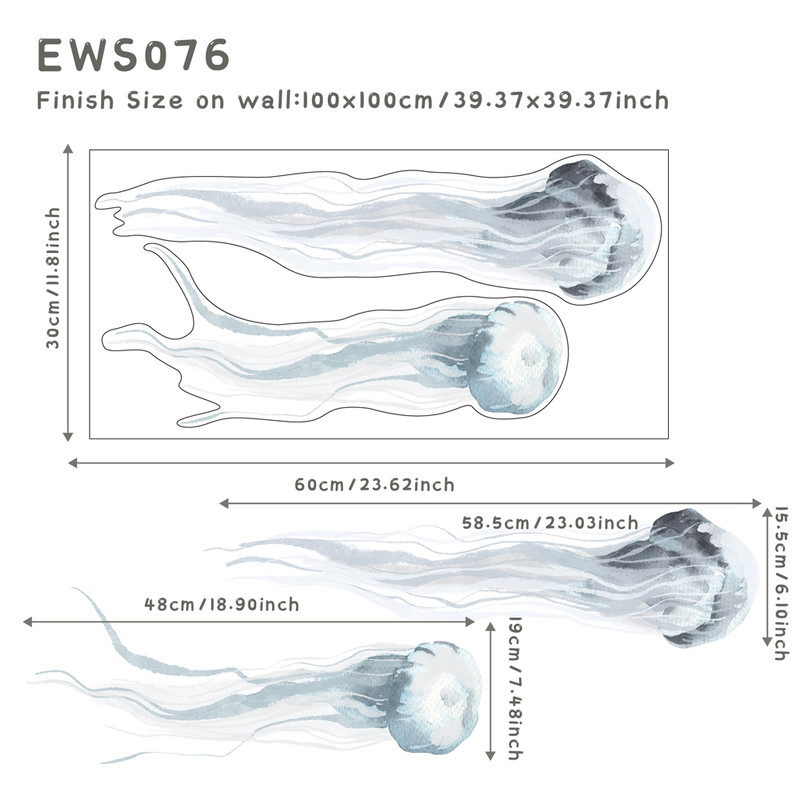 Underwater World Fish Wall Stickers, Waterproof Watercolor Coral Ocean Wall Decals for Bathroom, Nursery, Baby Room