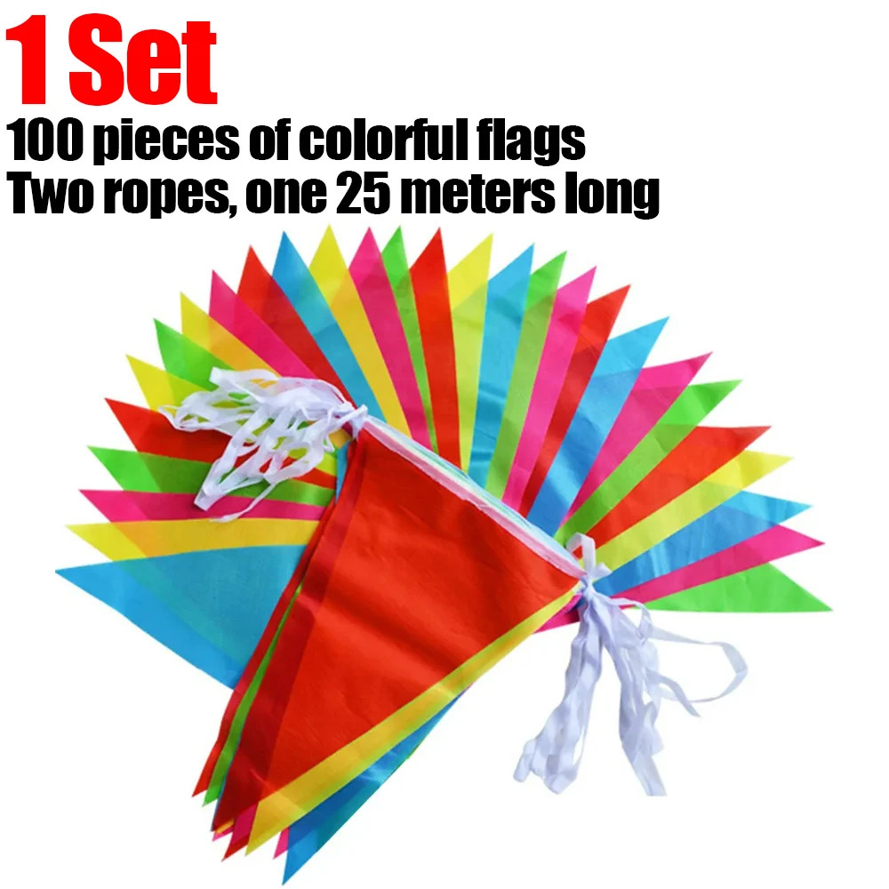 Multicolors Triangle Flags Bunting Banner Nylon Fabric Pennant For Festival Outdoor Wedding Home H 5