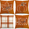 Set of 4 Fall Pillow Covers, Thanksgiving Farmhouse Decor with Maple Leaf & Pumpkin Design, Orange Throw Pillow Covers