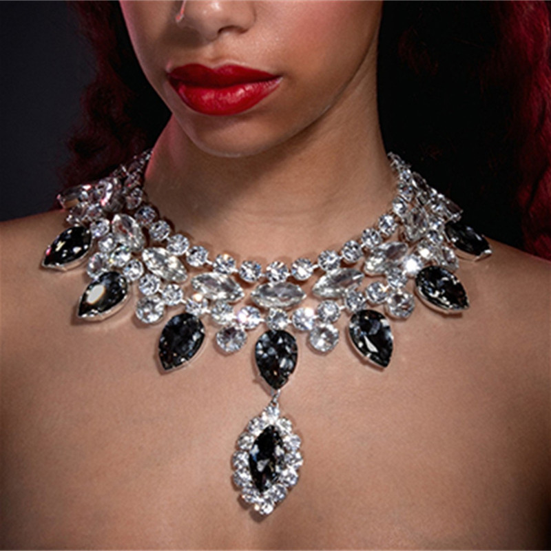 Dazzling Multi-Color Droplet Necklace, Exaggerated Personality, Wedding & Brides Diamond Collarbone Jewelry