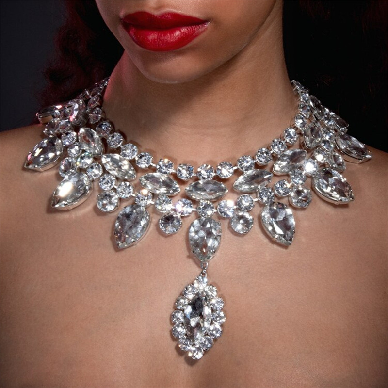 Dazzling Multi-Color Droplet Necklace, Exaggerated Personality, Wedding & Brides Diamond Collarbone Jewelry