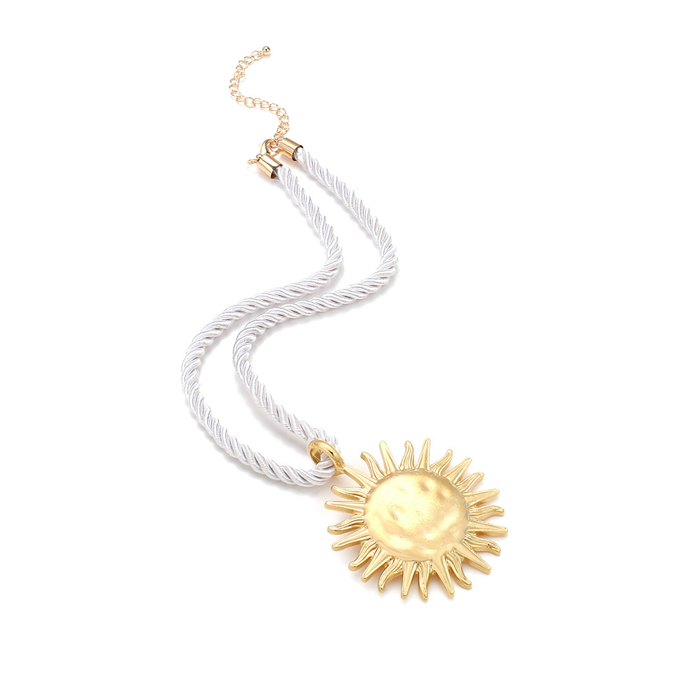 Sun Flower Pendant Necklace for Women, ZAA Vintage Metal Rope Chain Jewelry, Beach Party Fashion Gift Accessories