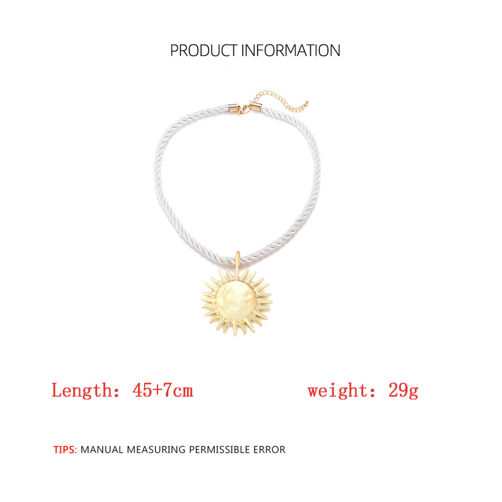 Sun Flower Pendant Necklace for Women, ZAA Vintage Metal Rope Chain Jewelry, Beach Party Fashion Gift Accessories