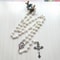 Elegant QIGO White Acrylic Pearl Rosary Necklace, Long Catholic Cross Pendant Religious Jewelry for Devotional Wear