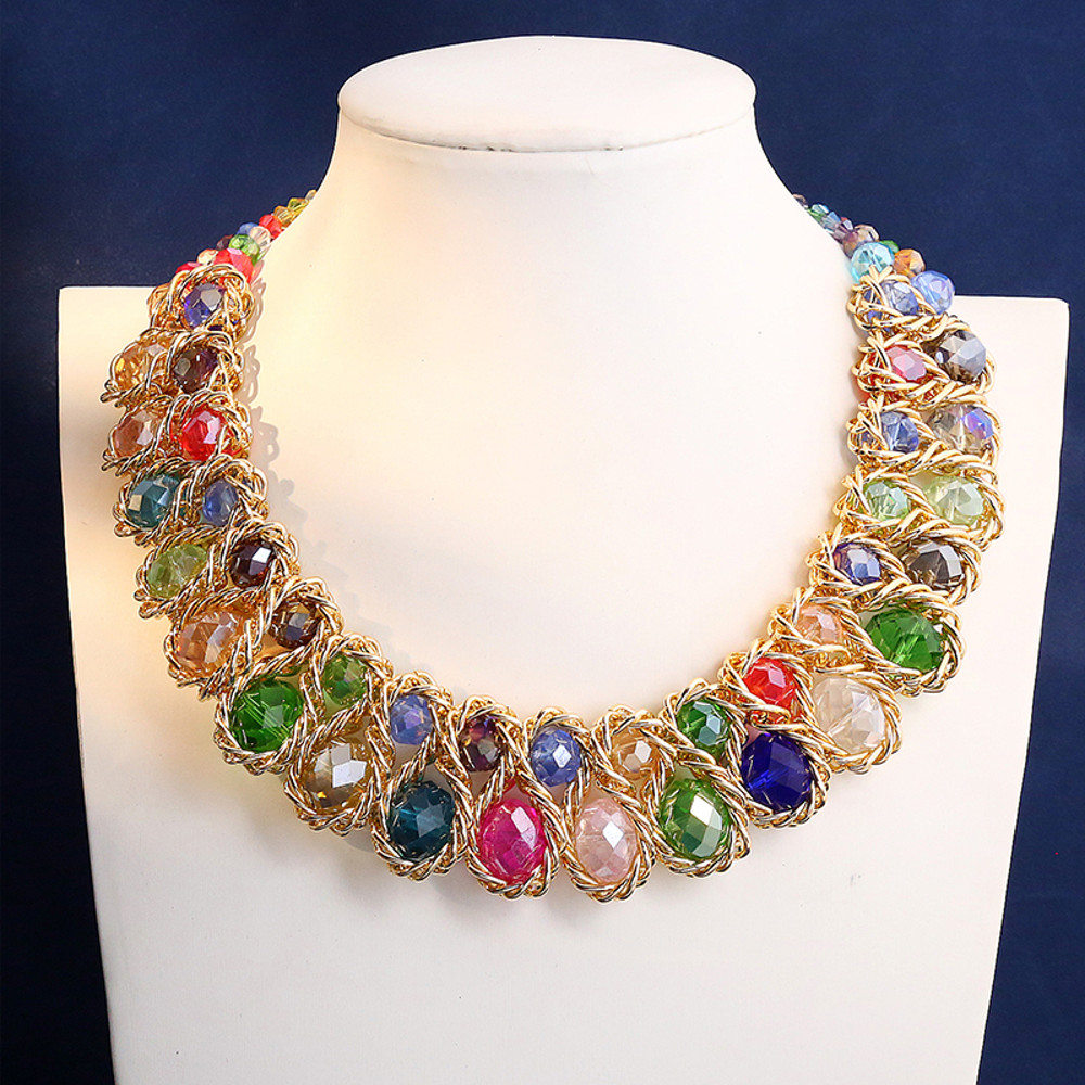 New Double Layer Necklace for Women, Glasses Stone Handmade Gold Choker Necklace, Bijoux Collier Jewellery Gift