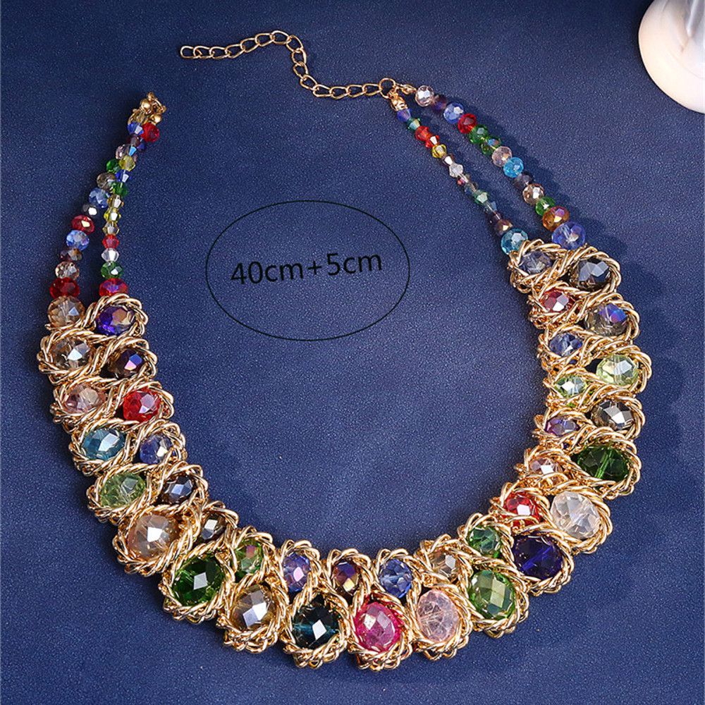 New Double Layer Necklace for Women, Glasses Stone Handmade Gold Choker Necklace, Bijoux Collier Jewellery Gift
