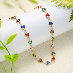 colorful crystal heart choker necklace for women, zircon charm metal chain necklace, elegant party birthday jewelry gift