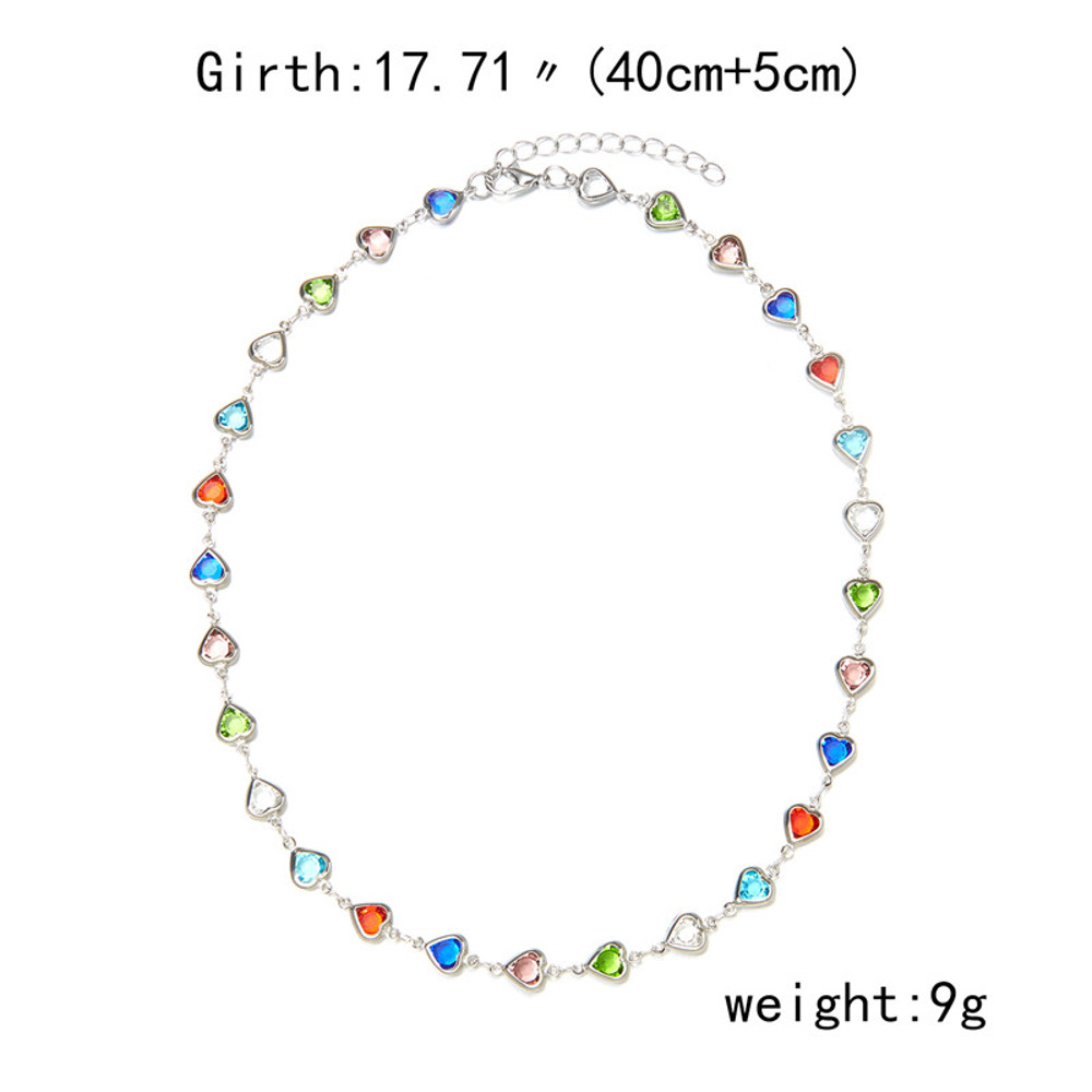 Colorful Crystal Heart Choker Necklace for Women, Zircon Charm Metal Chain Necklace, Elegant Party Birthday Jewelry Gift