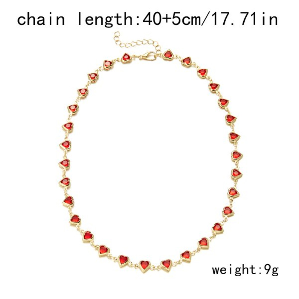 Colorful Crystal Heart Choker Necklace for Women, Zircon Charm Metal Chain Necklace, Elegant Party Birthday Jewelry Gift