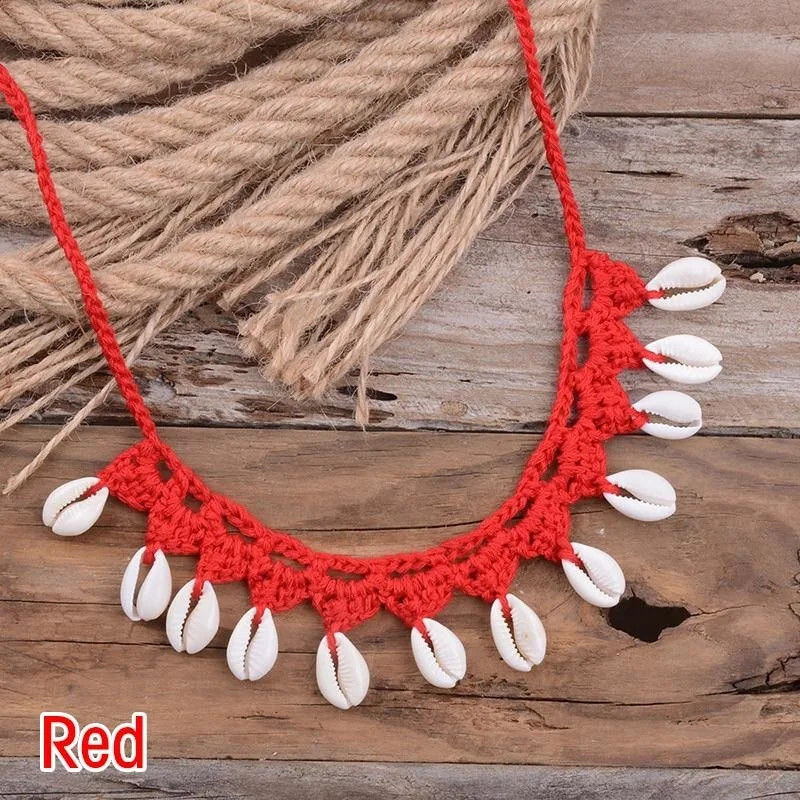 Bohemian Shells Necklace for Women, Handmade Woven Rope Chain Choker, Summer Beach Beaded Jewelry
