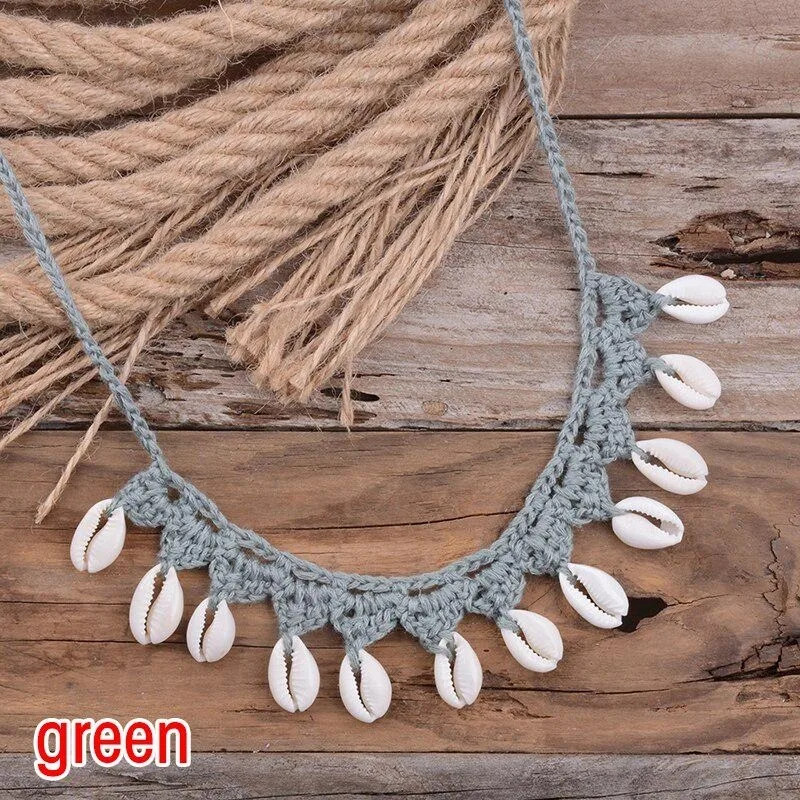 Bohemian Shells Necklace for Women, Handmade Woven Rope Chain Choker, Summer Beach Beaded Jewelry