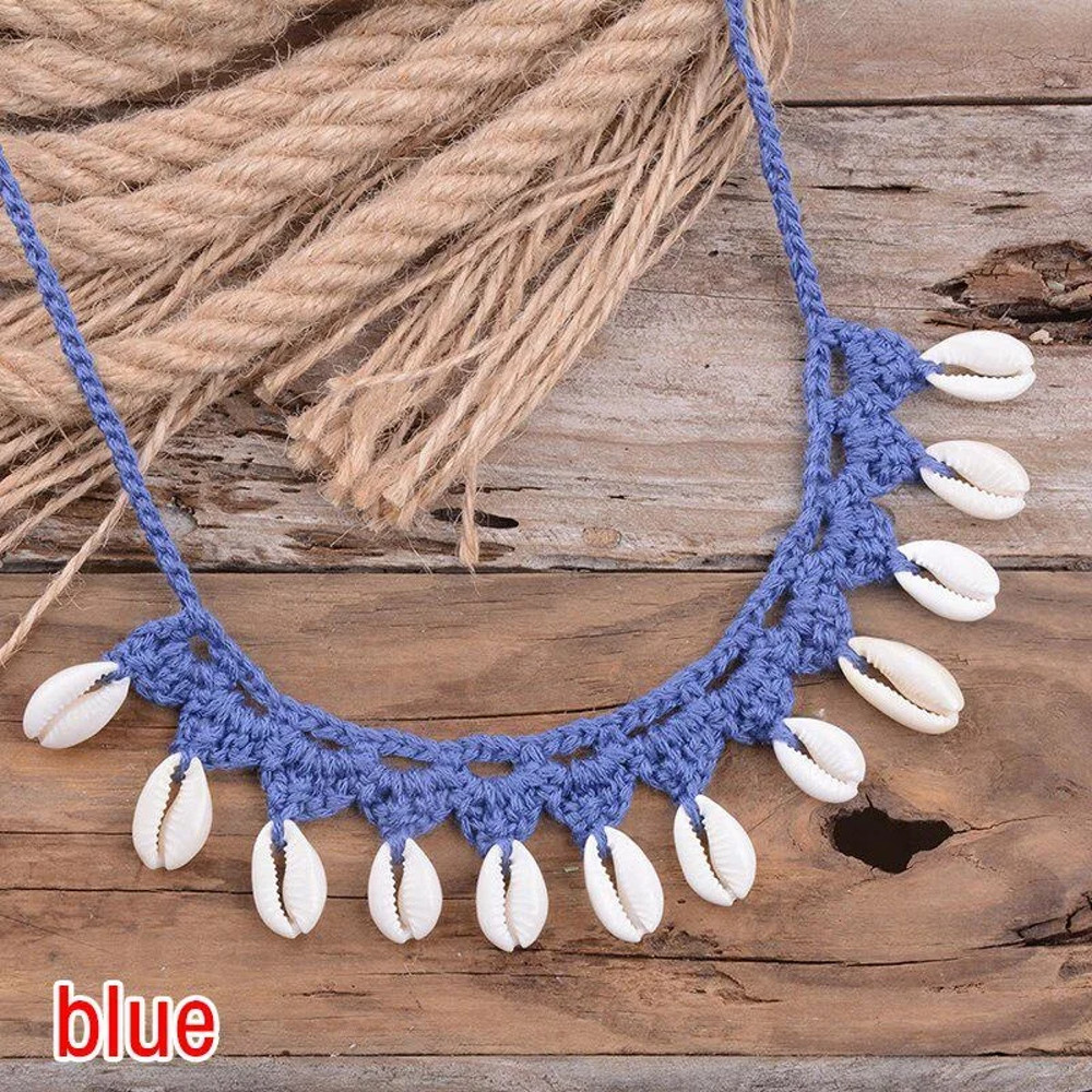 Bohemian Shells Necklace for Women, Handmade Woven Rope Chain Choker, Summer Beach Beaded Jewelry