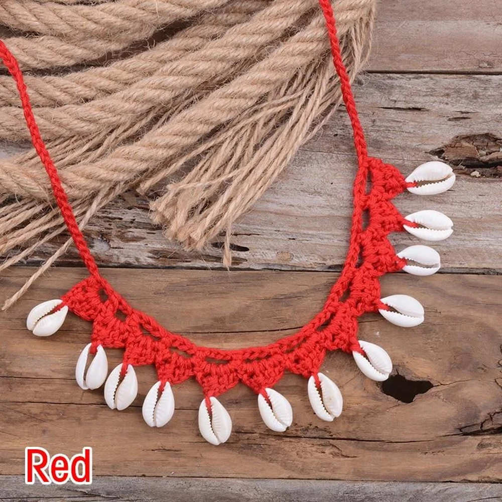 Bohemian Shells Necklace for Women, Handmade Woven Rope Chain Choker, Summer Beach Beaded Jewelry