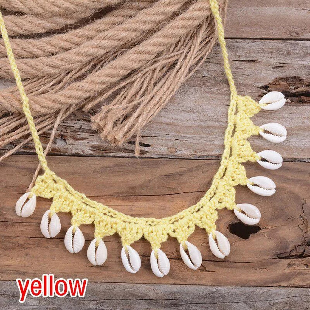 Bohemian Shells Necklace for Women, Handmade Woven Rope Chain Choker, Summer Beach Beaded Jewelry
