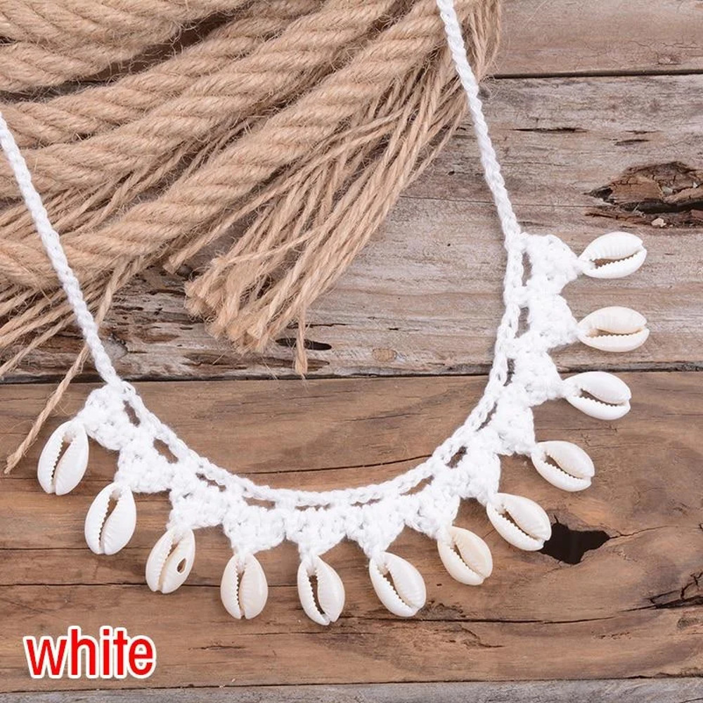 Bohemian Shells Necklace for Women, Handmade Woven Rope Chain Choker, Summer Beach Beaded Jewelry