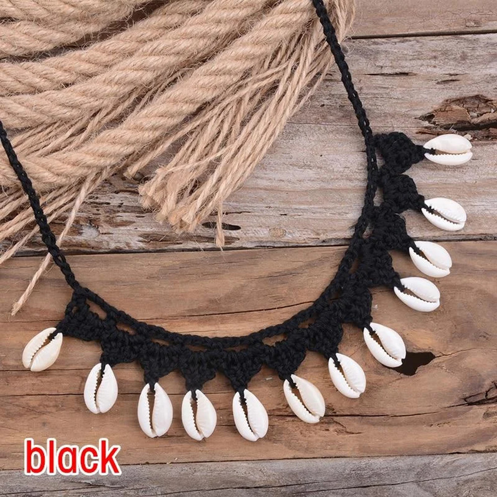 Bohemian Shells Necklace for Women, Handmade Woven Rope Chain Choker, Summer Beach Beaded Jewelry