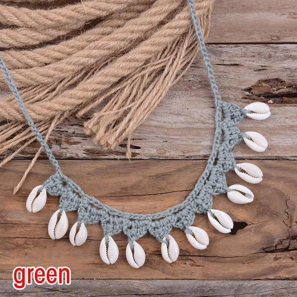 Bohemian Shells Necklace for Women, Handmade Woven Rope Chain Choker, Summer Beach Beaded Jewelry