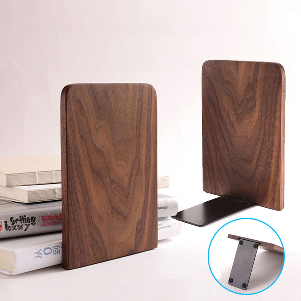 Nature Wooden Bookends, Desktop Bookshelf Desk Organizer for Office & Home, Sturdy Wood Book Ends for Storage Decoration