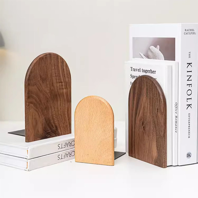 Nature Wooden Bookends, Desktop Bookshelf Desk Organizer for Office & Home, Sturdy Wood Book Ends for Storage Decoration