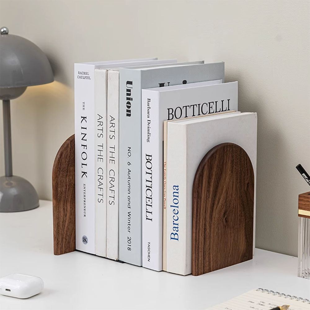 Nature Wooden Bookends, Desktop Bookshelf Desk Organizer for Office & Home, Sturdy Wood Book Ends for Storage Decoration
