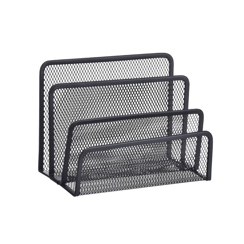 Black Metal Iron Mesh Desk Organizer, Stylish Letter Tray Holder for Paper, Magazine, Book & Office Supplies Grid Tray