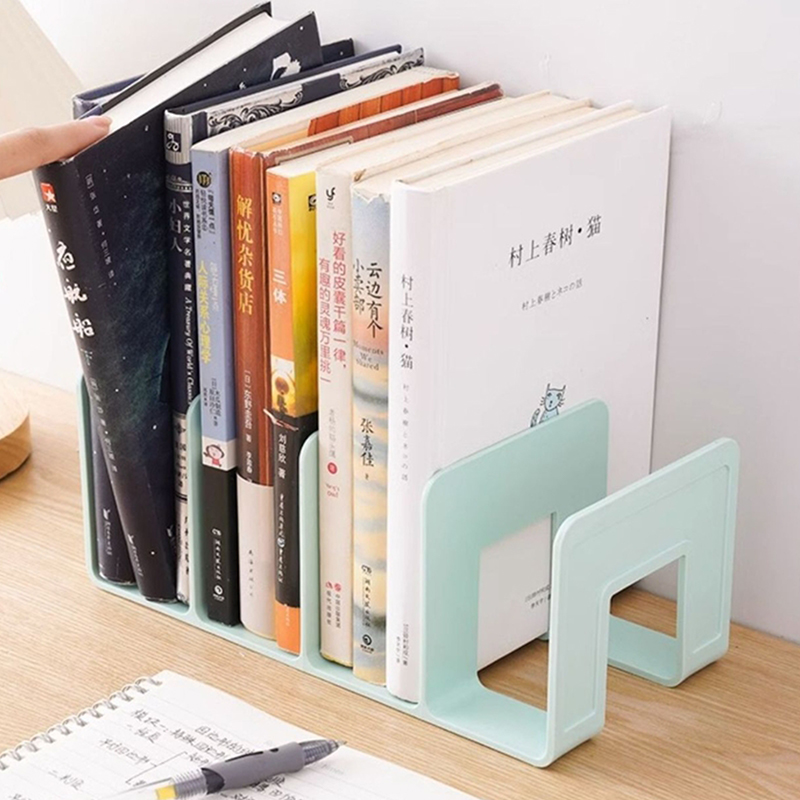 4 Grid Bookends Stand, Sturdy Bookshelf Desktop Decor & Storage Rack Book Holder for School, Office & Home Organization