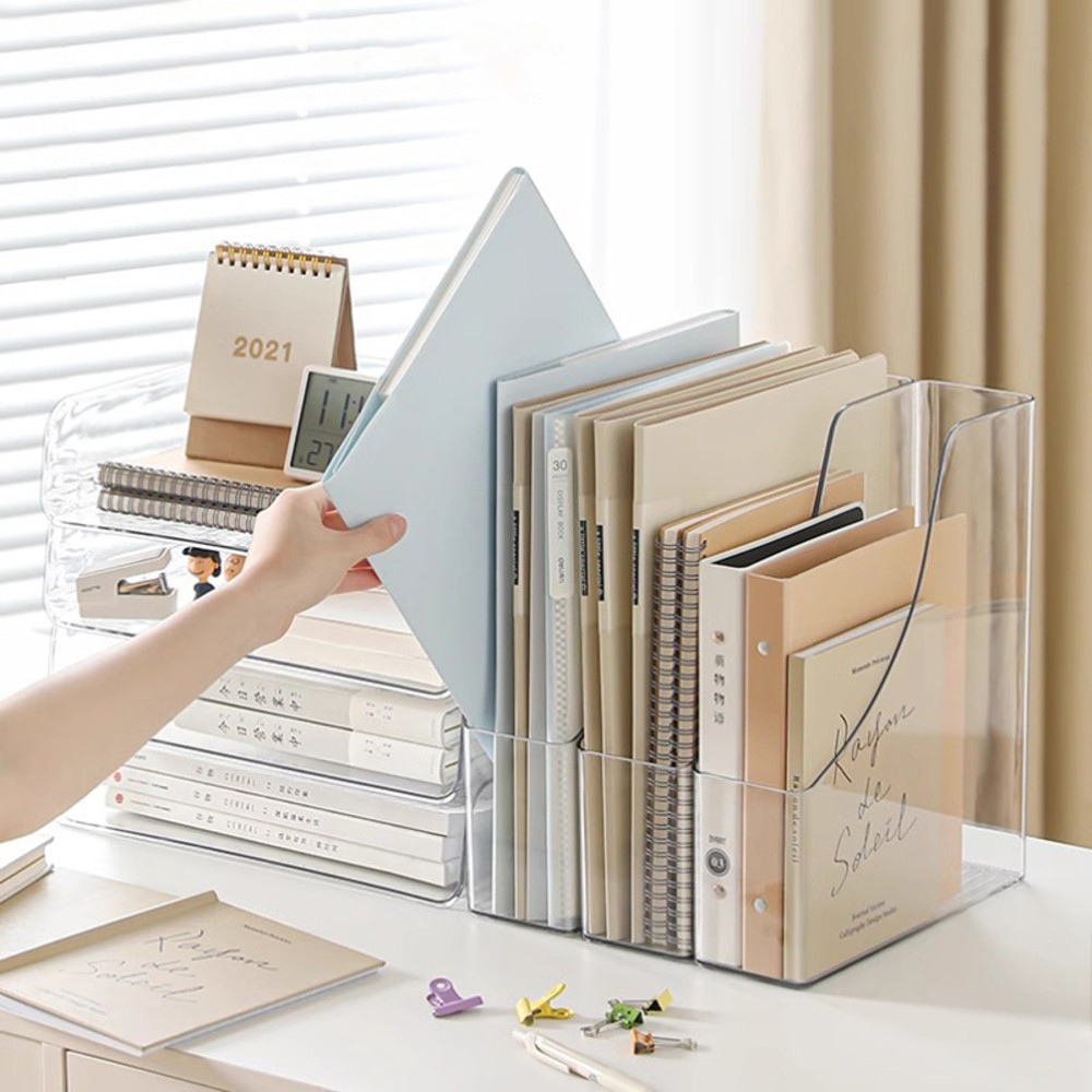 Convenient Clear Acrylic Bookends, Single Slot Desk Organizer for Books, Documents & Study Supplies