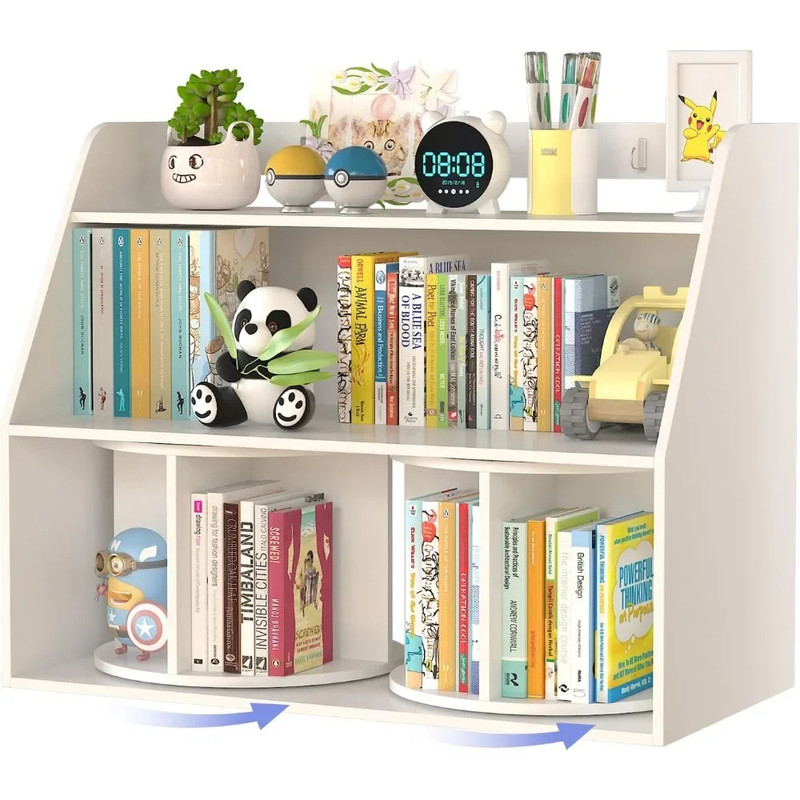 3-Tier Kids Bookshelf with 2 Rotating Shelves, Multi-Functional Toddler Bookcase & Toy Organizer for Nursery, Playroom