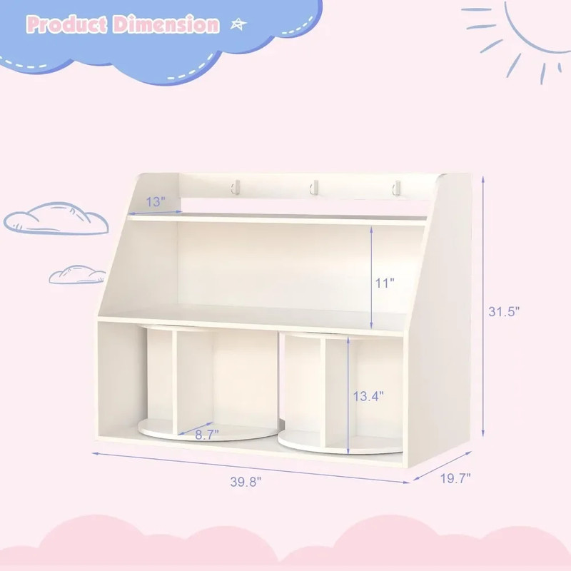 3-Tier Kids Bookshelf with 2 Rotating Shelves, Multi-Functional Toddler Bookcase & Toy Organizer for Nursery, Playroom