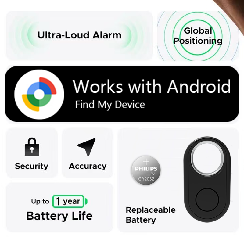 Android Google Find My Device Bluetooth Locator for Samsung Phones, GPS Tracker Global Positioning, Anti lost Smart Tag