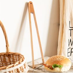 japanese wooden food clip for salad bread toast, steak bbq tongs, grilling cooking baking tools, kitchen gadgets