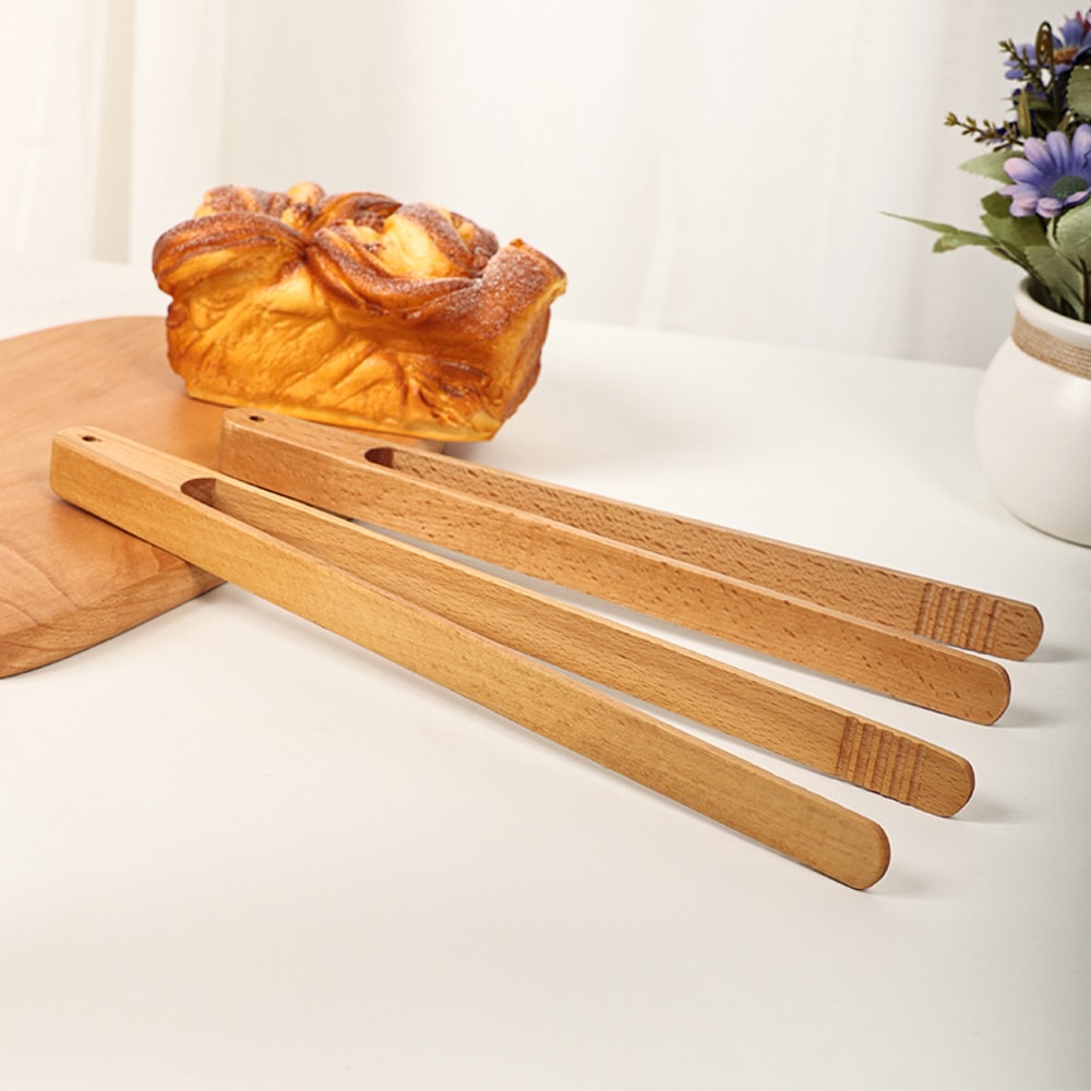 Japanese Wooden Food Clip for Salad Bread Toast, Steak BBQ Tongs, Grilling Cooking Baking Tools, Kitchen Gadgets