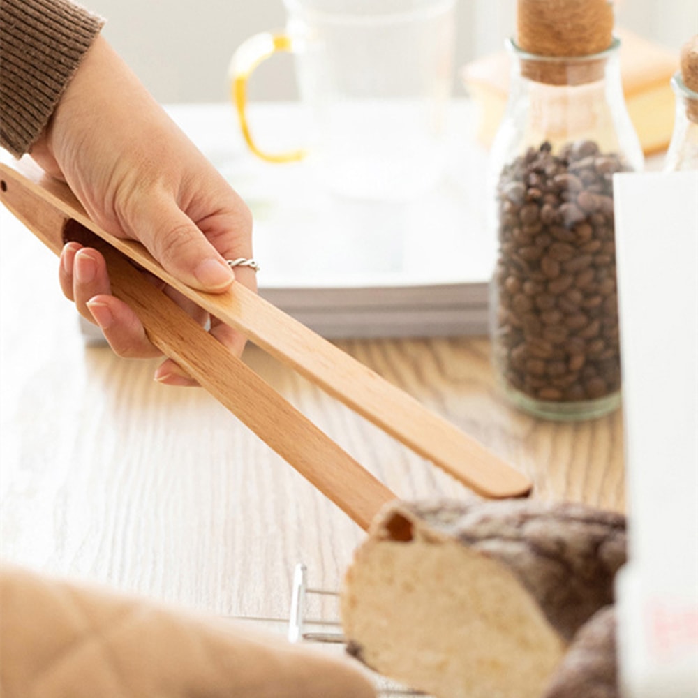 Japanese Wooden Food Clip for Salad Bread Toast, Steak BBQ Tongs, Grilling Cooking Baking Tools, Kitchen Gadgets