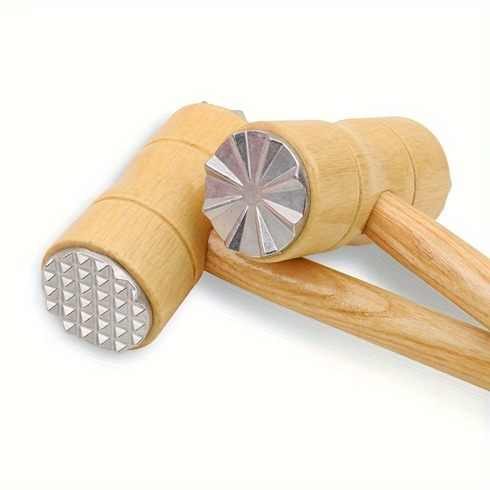 Double Sided Wooden Handle Meat Tenderizer, Steak Mallet Tool, Essential Kitchen Gadget for Tenderizing, Sinew Breaking