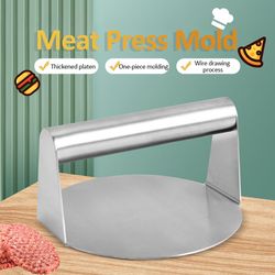 stainless steel smash burger press round shape, hamburger meat mold for deli use, kitchen beef masher plate tool