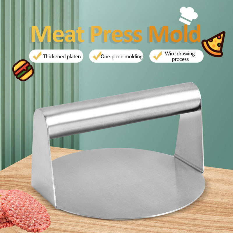 Stainless Steel Smash Burger Press Round Shape, Hamburger Meat Mold for Deli Use, Kitchen Beef Masher Plate Tool