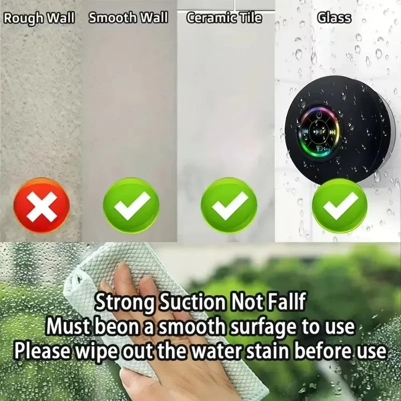 Portable Mini Waterproof Wireless LED Bluetooth Speaker With Suction Cup, Outdoor Sports, Bathroom Stereo Speaker