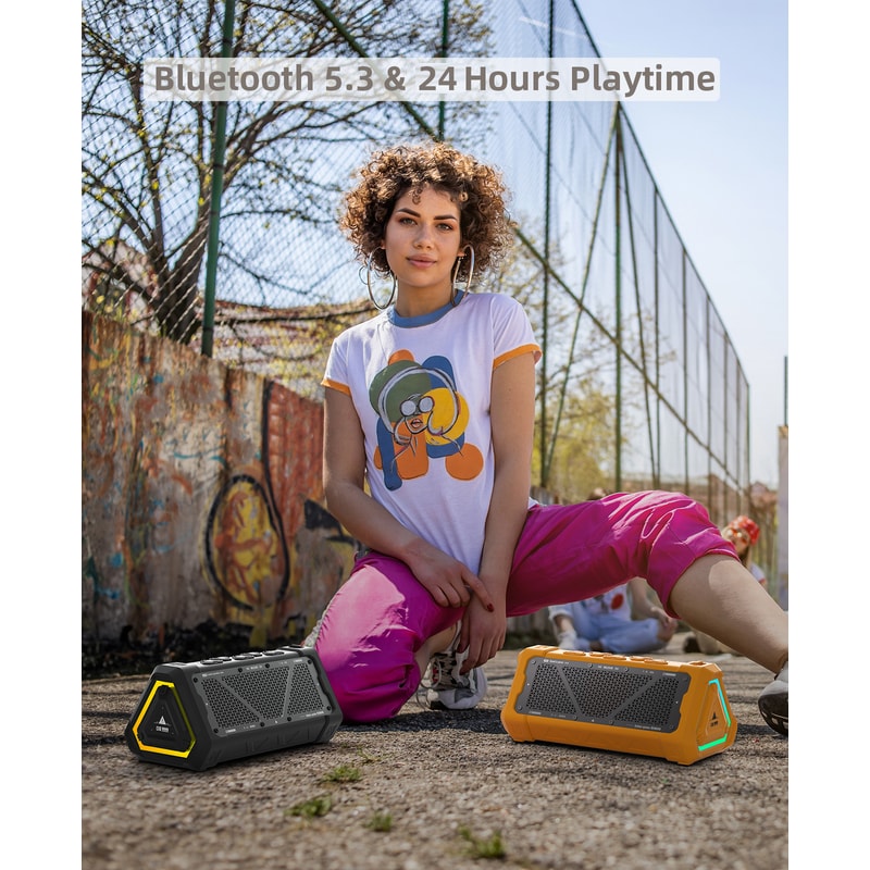 Output Power Bluetooth 53 Outdoor Speaker IPX7 Waterproof Stereo Sound RGB Light Micro SD Card 1