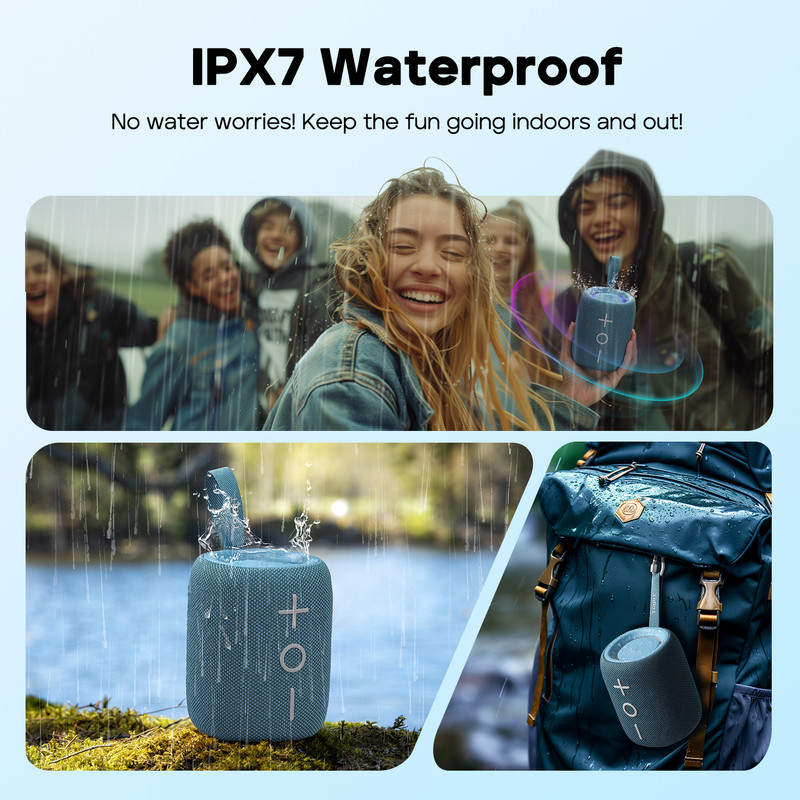 StormBox Mini Plus Wireless Speaker, 12W 360 Surround Sound, XBass, LED Light, IPX7 Waterproof, Travel Outdoor Hiking