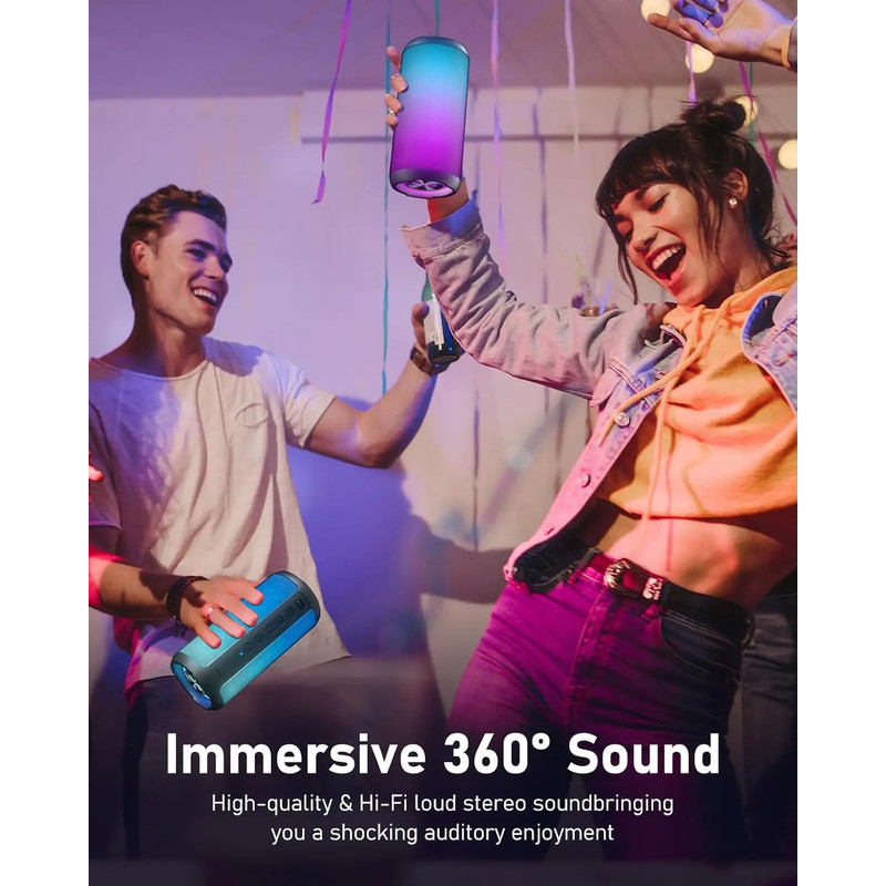 Portable Bluetooth Speaker, True Wireless Stereo, Waterproof Outdoor Speakers, LED Light, TF Card, Bass Boost