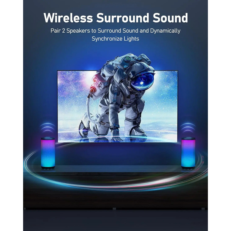 Portable Bluetooth Speaker, True Wireless Stereo, Waterproof Outdoor Speakers, LED Light, TF Card, Bass Boost