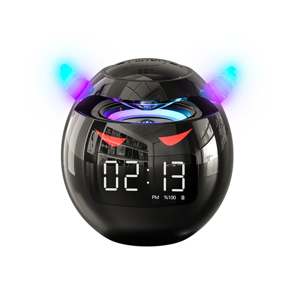 Wireless Mini Bluetooth Speaker Audio with LED Alarm Clock, Music Player Ball Shape, Clock Speaker for Bedroom