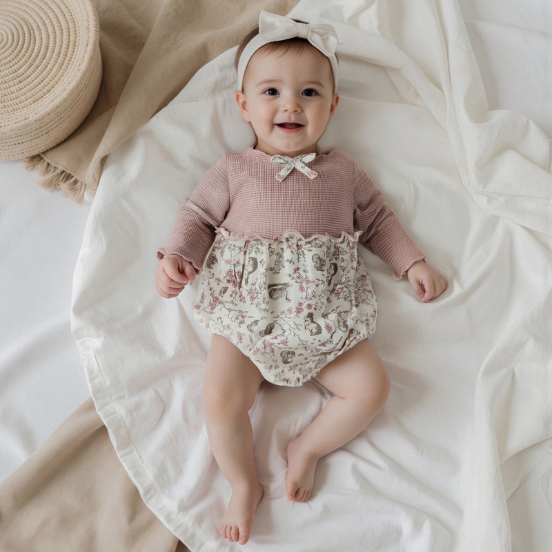 Baby Girl Autumn Romper Long Sleeve Floral Patchwork Jumpsuit Newborn O Neck Daily Cute Clothes 0