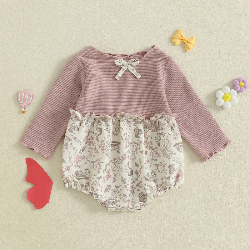 Baby Girl Autumn Romper Long Sleeve Floral Patchwork Jumpsuit Newborn O Neck Daily Cute Clothes 1