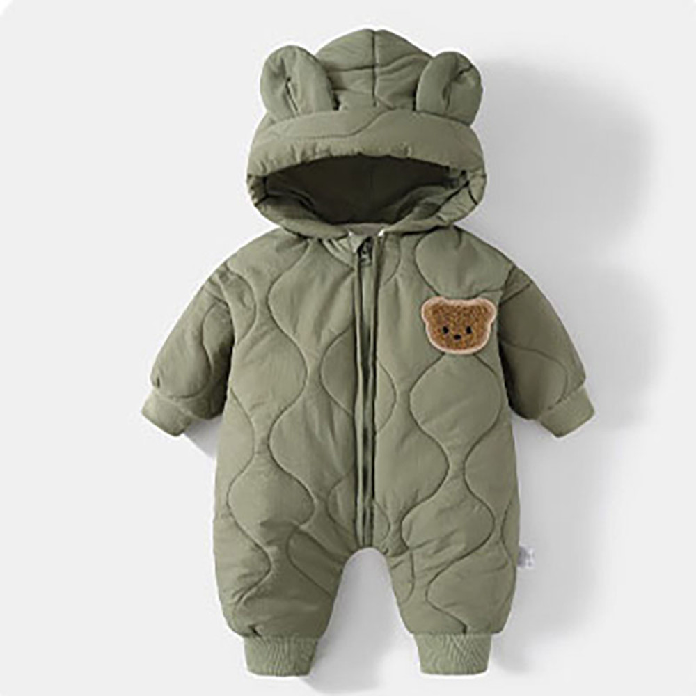 Autumn Winter Hooded Baby Rompers, Newborn Infant Fleece Padded One Piece, Cartoon Outdoor Outfit for Boys and Girls