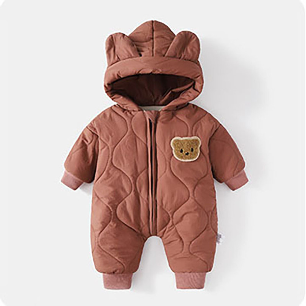 Autumn Winter Hooded Baby Rompers, Newborn Infant Fleece Padded One Piece, Cartoon Outdoor Outfit for Boys and Girls