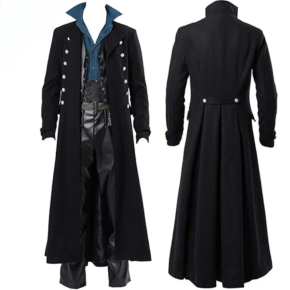 Mens Retro Jacket Victorian Gothic Trench Coat Medieval Long Coat 1