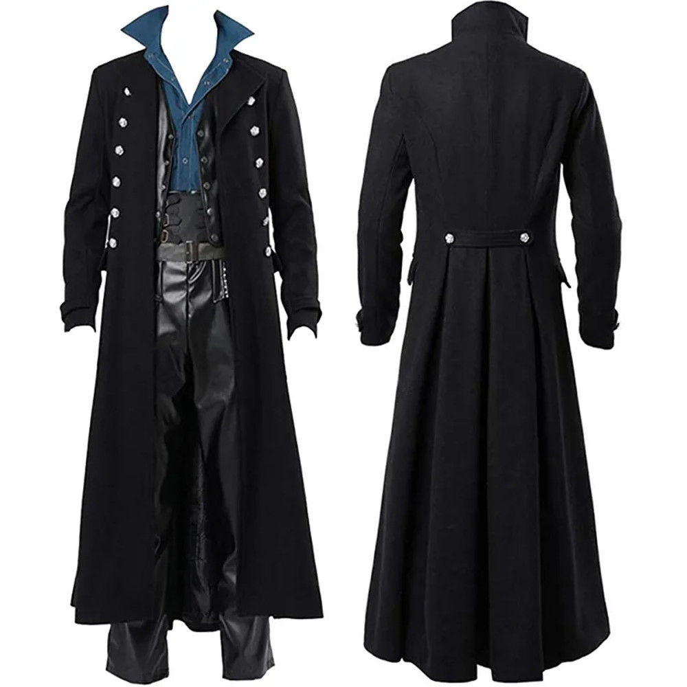Mens Retro Jacket Victorian Gothic Trench Coat Medieval Long Coat 2
