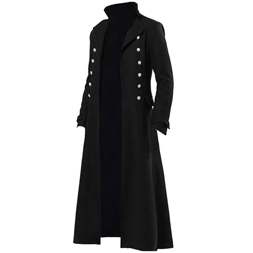 Mens Retro Jacket Victorian Gothic Trench Coat Medieval Long Coat 3